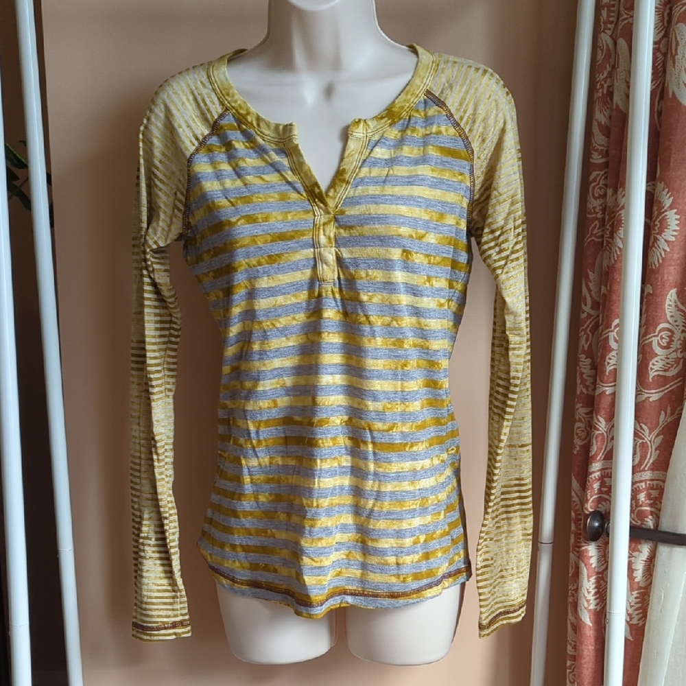Prana Striped Yellow and Gray Women's Top